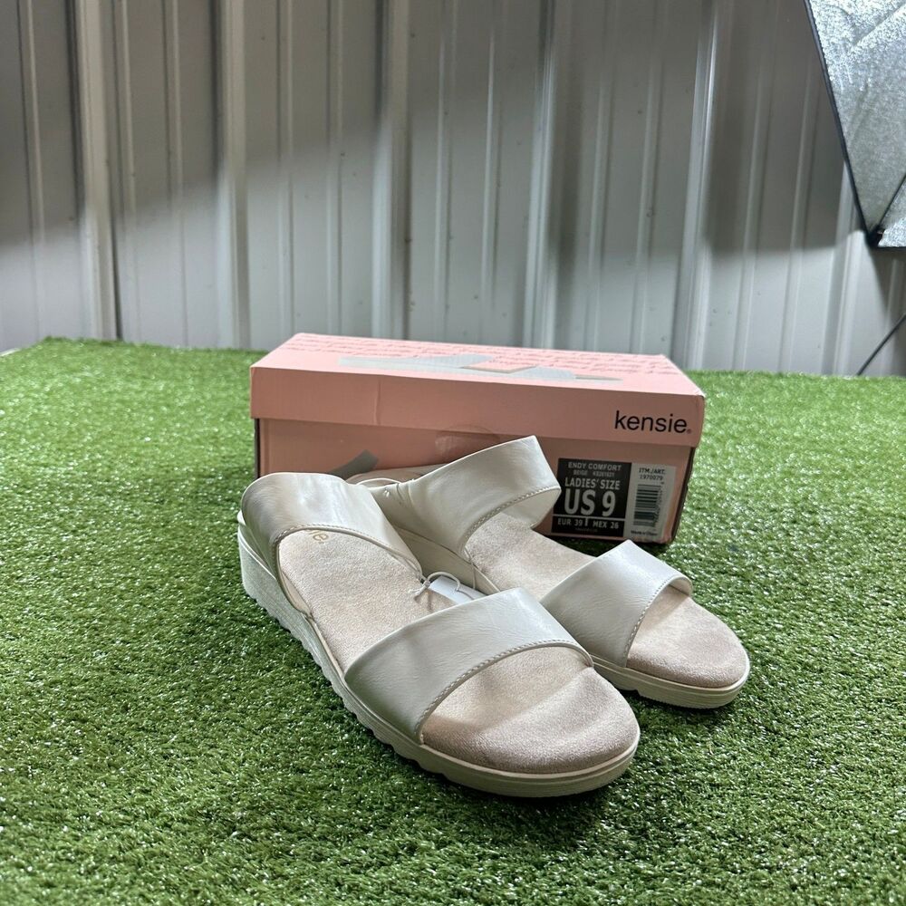 kensie Endy Comfort Women's Size 10 Beige White Platform Slide Sandals NIB
